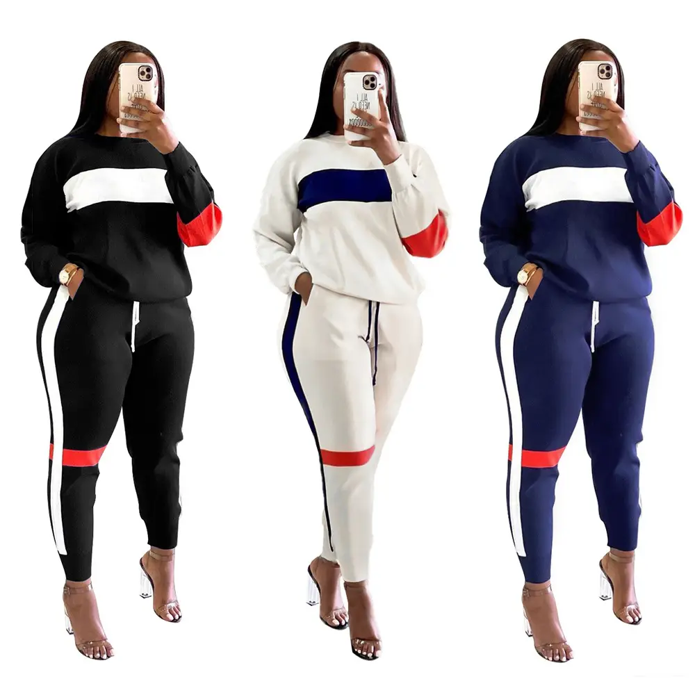 Hot Sale Fashion High Quality Sexy Women's Sweater Stitching Striped Suit Sports Long-sleeved Casual Women's Clothing