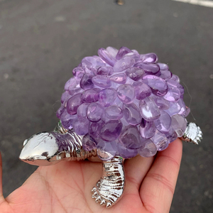 Venta al por mayor de tortugas de amatista natural, tortugas de plata hechas a mano con gemas, regalo único de tortuga de labradorita morada - Product Image 2