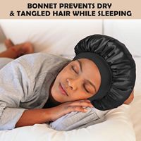 Bonnet de nuit en polyester imitation soie satinée pour femmes et enfants, couleur noire unie, grand et large, doux, pour cheveux bouclés
