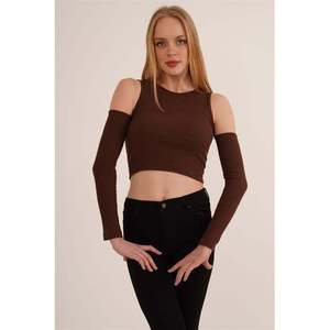 Blouse Marron Vintage à Détail d'Épaule, Col Rond, Technique Lavée, Respirante, Style Tendance pour Été Printemps Automne XL - Product Image 3