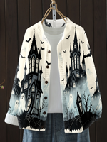 Cardigan à imprimé fantôme d'Halloween pour femme, pull en tricot surdimensionné, boutonné sur le devant, manches longues, vêtements d'extérieur d'automne