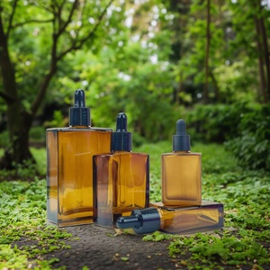 30ml 50ml 100ml Amber <b>Men</b> Beard Essential Oil Bottles Rectangle Shiny Amber Brown Dropper square Glass Bottle With Pipette <b>Cap</b> - Product Image 3