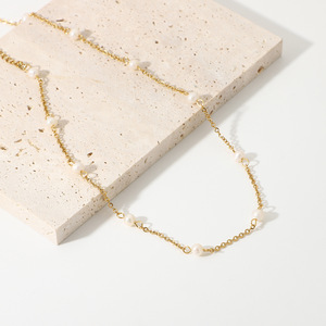 Moda joyería de acero inoxidable collar de perlas 18K chapado en oro Cadena de acero inoxidable perla natural de agua dulce Acero inoxidable <span class=keywords><strong>fe</strong></span> - Product Image 4