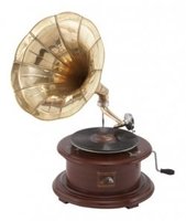 Gramophone vintage décoratif rond en laiton et en bois pour bureau |   Décoration d'intérieur, phonographe antique, lecteur de musique de collection
