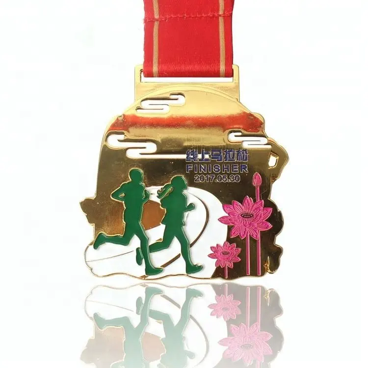 カスタムマラソンランナーとハンガースポーツフィニッシャーメタルアワードメダル、昇華リボンストラップ付き