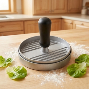 Presse à <span class=keywords><strong>mini</strong></span>-hamburgers manuelle à démoulage facile, antiadhésive, avec poignée en bois, en alliage d'aluminium, pour la préparation de galettes de burger <span class=keywords><strong>maison</strong></span> DIY - Product Image 1