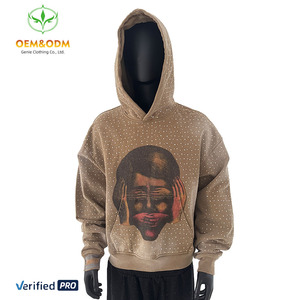 OEM & ODM Tùy Chỉnh Chất Lượng Cao Boxy Áo Thun Du Lịch Dây Rút Unisex Quá Khổ Rửa Axit Phụ Nữ Người Đàn Ông Của Áo Nỉ Rhinestone Hoodies - Product Image 1