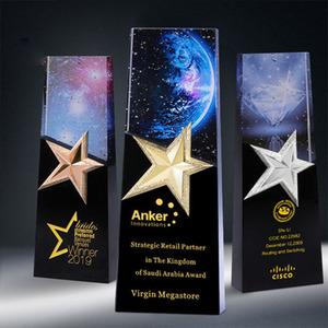 Crystal <b>Trophy</b> With Five Pointed Star Laser Engraved K9 White Crystal Business Gift Award <b>Plaque</b> - Product Image 1