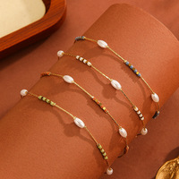 Bracelet tendance réglable en acier inoxydable plaqué or 18 carats PVD avec perles pour femme, bijou de poignet minimaliste empilable