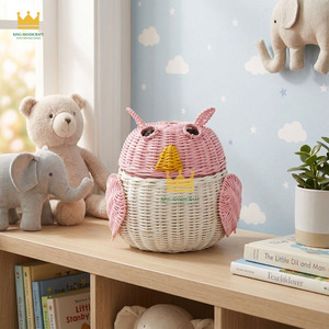 Handmade Rattan Cute Owl Shaped <b>Basket</b> Eco-Friendly Wicker <b>Storage</b> Organizer for Kids Room Decor <b>Toy</b> <b>Storage</b> - Product Image 3