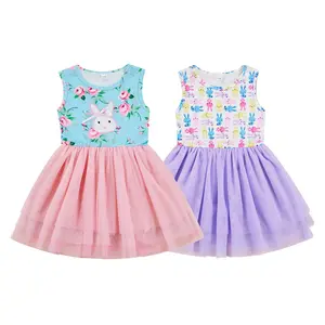 Kids Clothing Manufacture Custom Sleeveless Summer Dresses Easter Bunny Kids Girls Dress