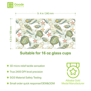 Autocollant de transfert PET personnalisé Goode 16oz pour emballage de tasses en verre, motif monde sous-marin, étanche, dessin animé, poisson, tortue, écologique, UV DTF - Product Image 2