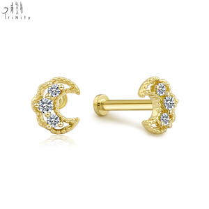 เครื่องประดับเจาะหูทองคำแท้ 14K ดีไซน์พระจันทร์ ประดับเพชรธรรมชาติ คุณภาพสูง ใหม่ เงางาม สวยงาม สำหรับผู้หญิง สวมใส่ได้ทุกวัน - Product Image 3