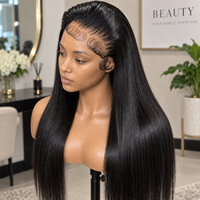 Perruque de cheveux humains noirs naturels longs et raides, Lace Front pré-épilée avec baby hair, lisse et soyeuse, cuticules alignées