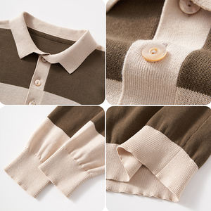 Polo de punto con logotipo bordado, jerséis deportivos, prendas de punto de manga larga a rayas, suéteres finos para hombre con botón - Product Image 2