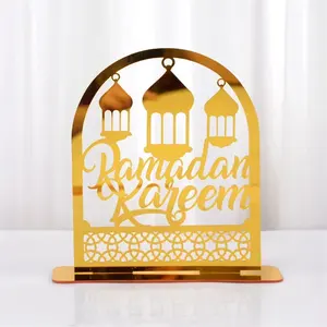 Enfeites de mesa para casa, acrílico dourado, decoração Kareem, Eid Mubarak, presente para festival islâmico, estrela da lua, e moinho de ouro