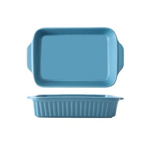 Restaurant ceramic striped baking <b>pan</b>, rectangular oven-safe baking tray, heat-resistant pizza <b>pan</b>, Nordic baking. - Product Image 2