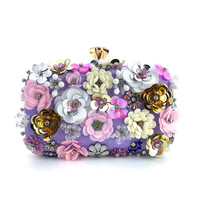 Sac de soirée élégant Hengmei Chaozhou, fabriqué en usine, fait main, orné de fleurs et de perles, en polyester, pour banquets, mariages et fêtes