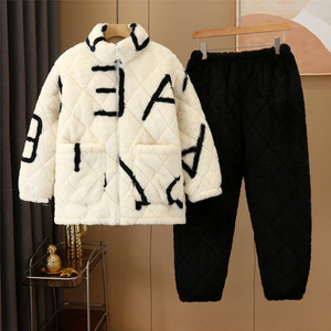 Set <span class=keywords><strong>premaman</strong></span> invernale in pile spesso, caldo, con giacca in cotone jacquard con zip, abbigliamento da casa adatto anche per l'uso all'aperto - Product Image 6