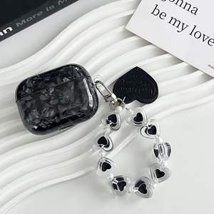 Nouvelle coque souple IMD noire à motif compatible avec les AirPods 4, Pro 2, avec cordon en forme de cœur - Product Image 6