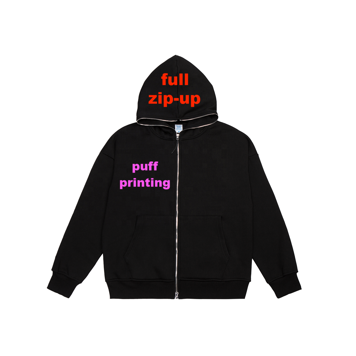 Heavyweight Oversized Over Face Hooded Custom High Quality Puff Embroidery Rhinestone Printing Full Zip Up Hoodie