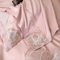 Vente en gros de drap de lit toute saison rose 100% coton brodé de style européen écologique Ensemble de boîte-cadeau comprenant un drap et une couette