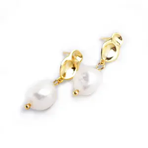 2022 Women Pearl Stud Earrings 925 Sterling Silver Baroque Pearls String Dangle Earrings