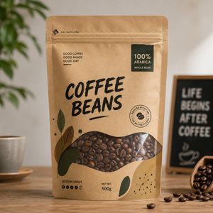 Sachets d'emballage de café imprimés en gros, personnalisés, en papier kraft avec fermeture éclair pour grains de café torréfiés - Product Image 1