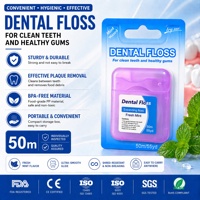 Benang Gigi Ekspansi 50m Pembersih Mendalam Rasa Mint Berlapis Lilin Poliester dalam Kemasan Blister Card Perawatan Mulut Profesional