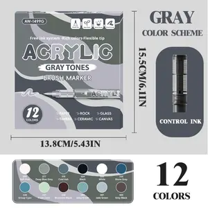 ปากกาอะคริลิคแบบน้ำสำหรับนักเรียน รุ่นใหม่ สีเทา ชุด 12 ด้าม - Product Image 6