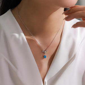 Collier personnalisable en argent sterling S925 avec pendentif ovale en zircon et étoile, version cuivre - Cadeau d'anniversaire pour femme - Product Image 2