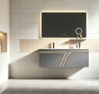 Vasque de salle de bain futuriste en aluminium Cyber-Luxe |   Plateau en pierre frittée |   Meuble d'appoint unique avec 7 LED |   Ensemble de miroirs intelligents intégrant des technologies de pointe