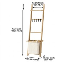Panier à linge 3-en-1 en bambou inclinable avec étagère de rangement et barres porte-serviettes – Organisateur de panier à linge peu encombrant