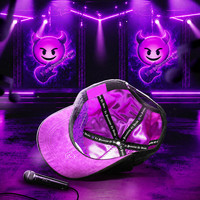 Casquette de baseball en suède de coton premium, broderie visage de diable violet, patch en strass, logo gothique en lettres, doublure en satin, fermeture snapback