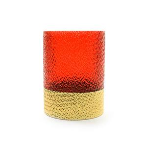 Porte-bougie en verre DIAM. 15CM H 20CM OR ET ROUGE - Product Image 1