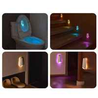 Lumière de nuit intelligente d'ambiance pour toilettes, à LED RVB pleine couleur, avec détecteur de mouvement, rechargeable sur batterie, à fixer au mur, pour intérieur