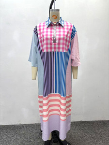 ชุดเดรสยาวลายทางคอปกสไตล์ลำลองสำหรับผู้หญิงไซส์พลัสสไตล์แอฟริกัน - Product Image 5