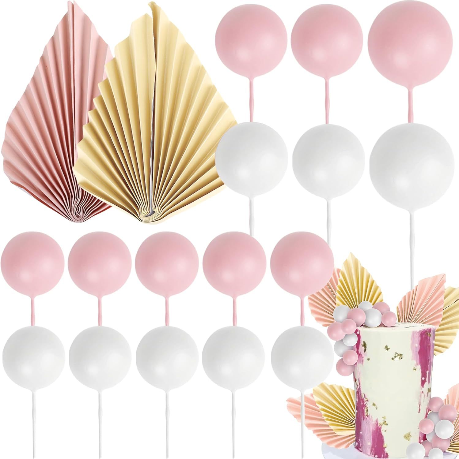 Ensemble d'éventails en papier boule de mousse rose riz 20 pg
