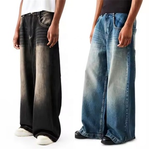 Prezzo di fabbrica basso MOQ Super largo tinta unita <span class=keywords><strong>Jeans</strong></span> larghi personalizzati <span class=keywords><strong>con</strong></span> Logo da uomo a gamba larga blu Denim <span class=keywords><strong>Jeans</strong></span> pantaloni <span class=keywords><strong>con</strong></span> grandi tasche - Product Image 1