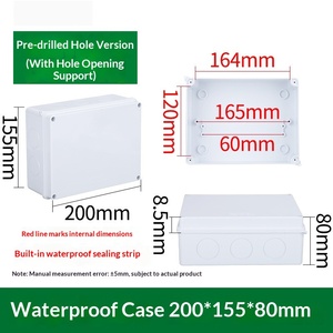 200x155x80mm Square <b>Waterproof</b> Junction <b>Box</b> IP65 Pre-drilled Hole Version with 10 Rubber Plugs ABS Outdoor <b>Electrical</b> <b>Box</b> - Product Image 1