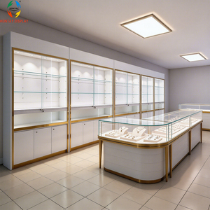 Vitrina de Joyería de Lujo con Acabado Espejo Dorado, Estantes de Vidrio Ajustables e Iluminación LED <span class=keywords><strong>para</strong></span> Muebles de Tienda Minorista de Alta Gama - Product Image 1