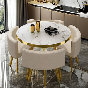 ชุดโต๊ะรับประทานอาหารสแตนเลสหินอ่อนสีทองแบบทันสมัย4ชิ้นเก้าอี้ประหยัดพื้นที่สำหรับบ้านร้านอาหารสำนักงานโรงแรมเฟอร์นิเจอร์ห้องอาหาร - Product Image 3