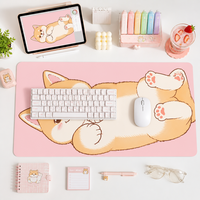 Alas Mouse Gaming PC Karet Anti Selip Bergaya Keren dengan Pola Hewan Lucu dan Latar Belakang Pink 400x900mm Tersedia di Stok