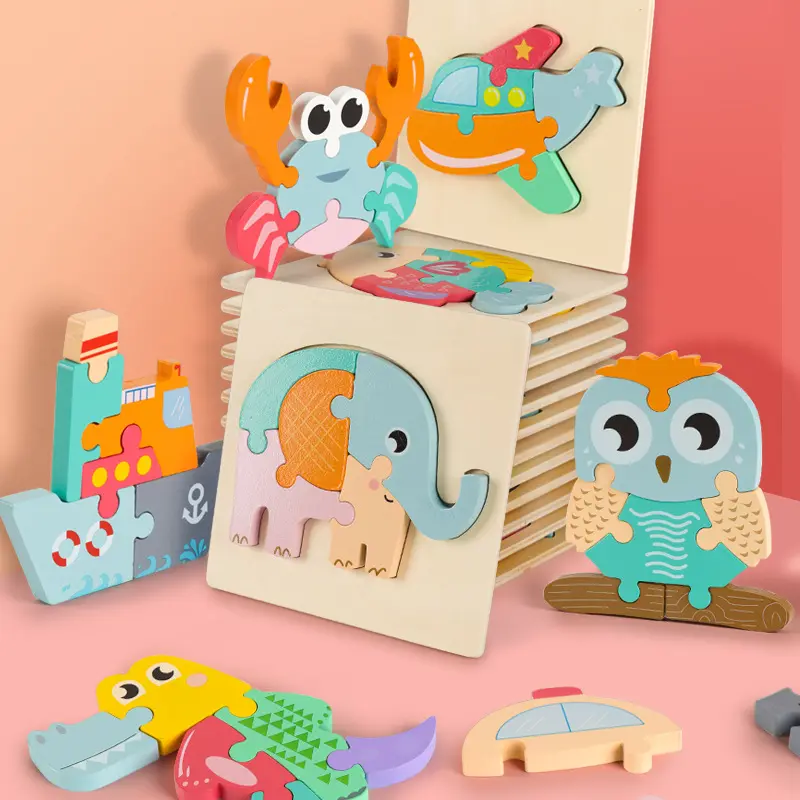 New Arrival Montessori 3D Wooden Puzzle Baby Toys Plays Cartoon Grasp Intelligence Puzzles Educational Toys For Kids Wooden Toys