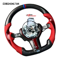 Volant sport en fibre de carbone à fond plat pour E60/F15/F90 - Cuir rouge 3 branches 40mm