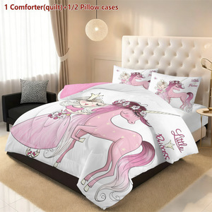 Conjunto de Capa de Edredom Acolchoada de Fibra Sintética Macia como Pena, Tema Princesa Unicórnio, 3 Peças, Personalizável, com Enchimento de Seda e Algodão - Product Image 2