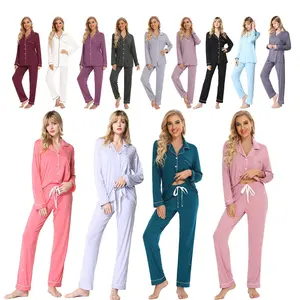 Conjunto de pijama personalizado feminino, conjunto de pijama de manga longa com botão, roupa de dormir para mulheres, duas peças