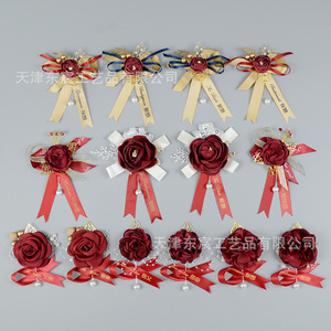 Corsages de mariage Dongchen Crafts, fleurs en soie rouge et or, pour mariées, mariés, officiels, VIP, décorations de cérémonie - Product Image 3