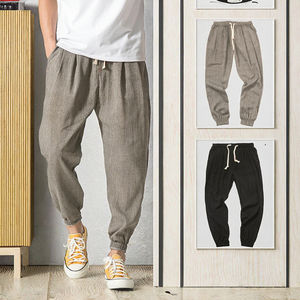 กางเกงลำลองผู้ชายสไตล์เรโทรสำหรับฤดูร้อน สีพื้น ไซส์ใหญ่ น้ำหนักเบา ผ้าฝ้าย 100% เอวกลาง ทรงตรง ระบายอากาศได้ดี กันลมเร็ว - Product Image 3