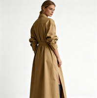 Robe longue décontractée pour femme, style chemise à col, manches longues, ceinture à la taille, boutonnée sur le devant, fendue, idéale pour le bureau